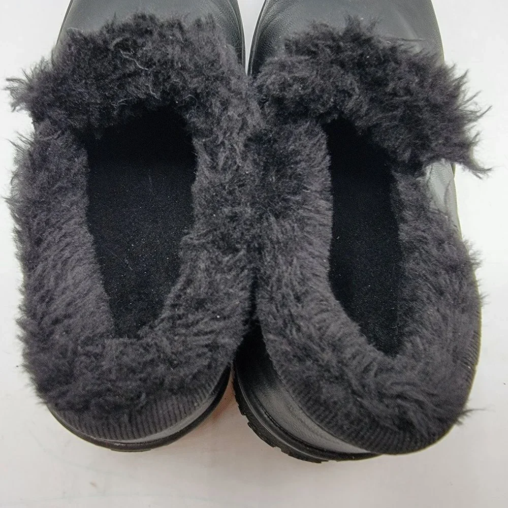 Minnetonka Erie Faux-Fur Booties Womens Size 5 Black Lined Warm Slip On Shoes